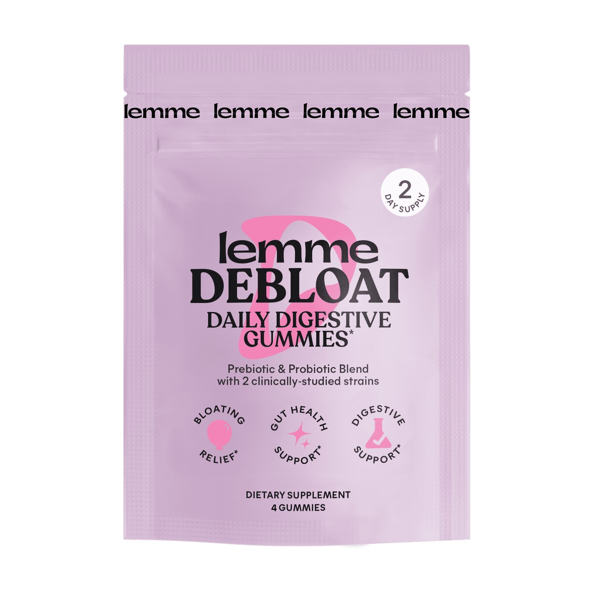 Lemme Debloat Daily Digestive Gummies, 2-Day Supply, 4 Count
