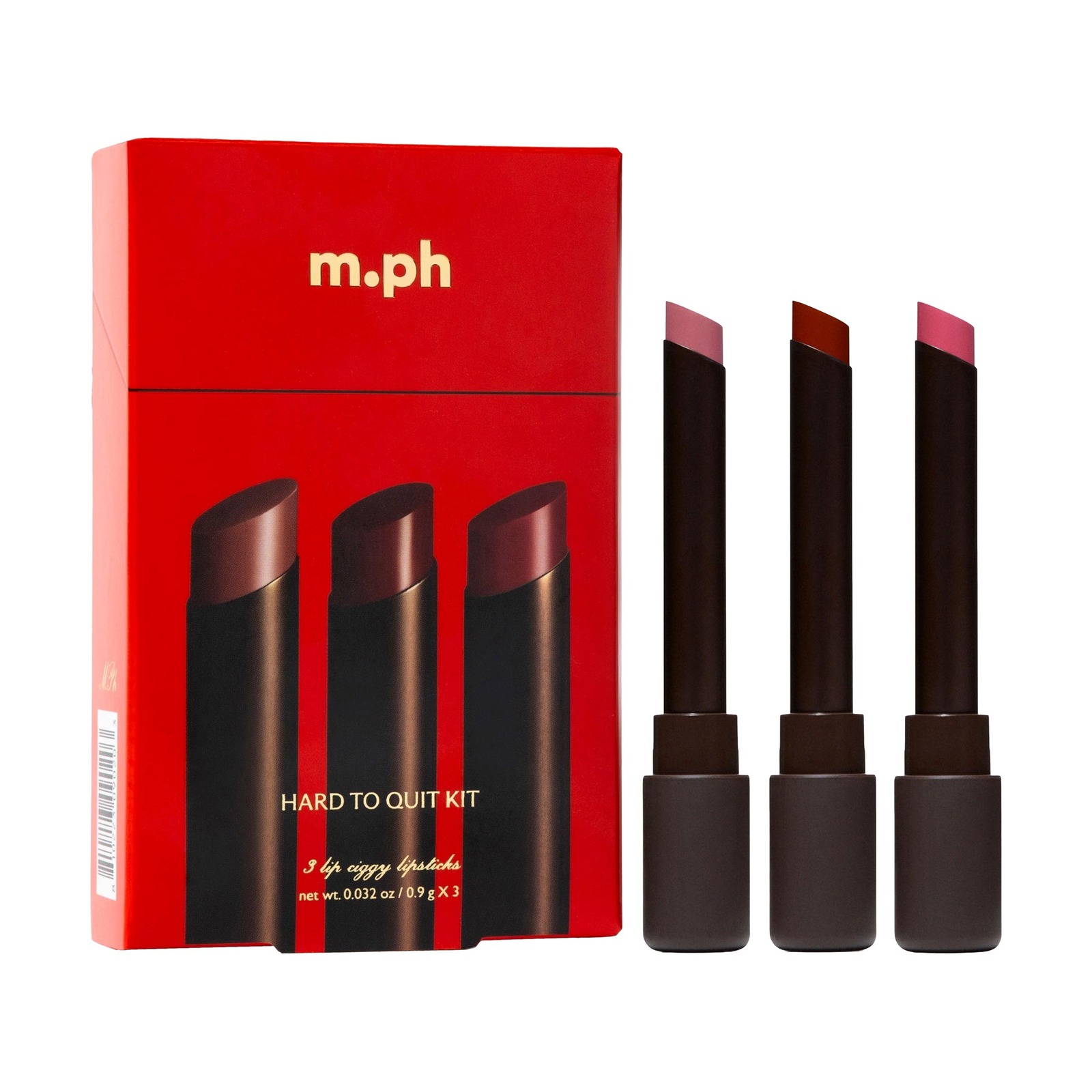 m.ph by Mary Phillips Hard to Quit Lip Ciggy Lipstick Gift Set with three Lip Ciggy lipsticks in First Base, Crush and Siren