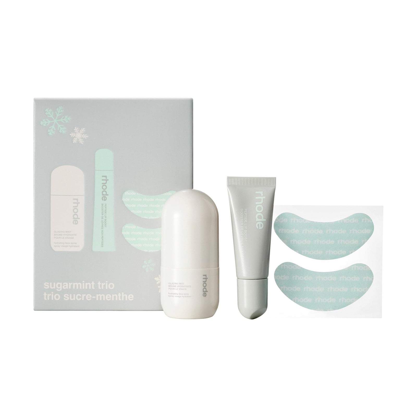 rhode Sugarmint Trio Limited Edition Skincare Set with Glazing Mist, Peptide Lip Boost and Peptide Eye Prep patches