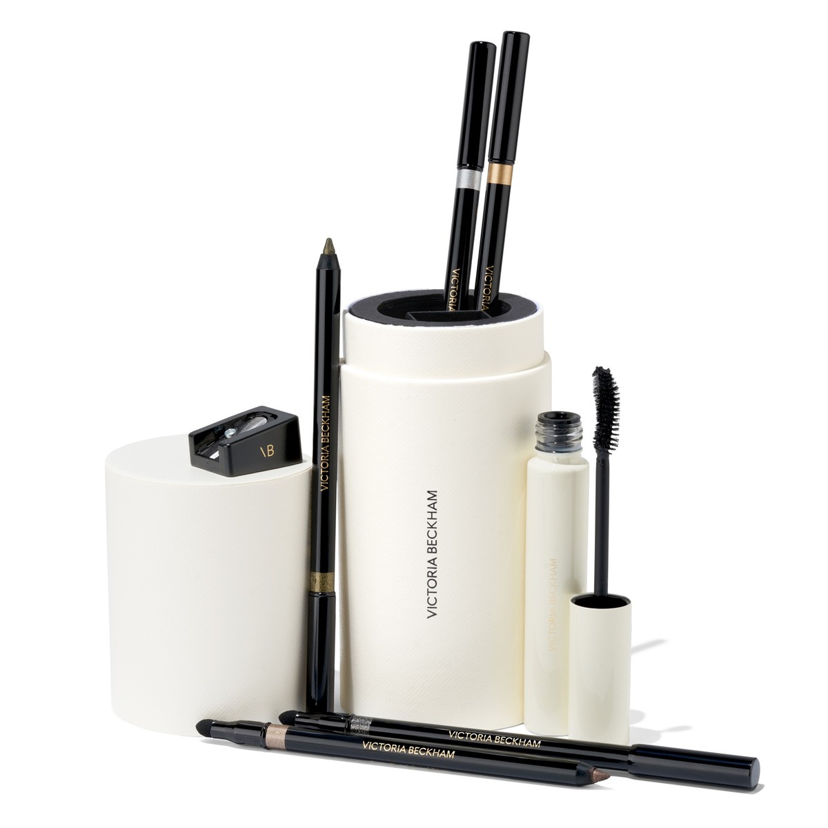 Victoria Beckham Beauty Satin Kajal Jewel Liner Collection with Vast Lash Mascara and sharpener